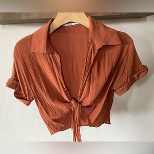 Urban Outfitters Rust Tie-Front Crop Top